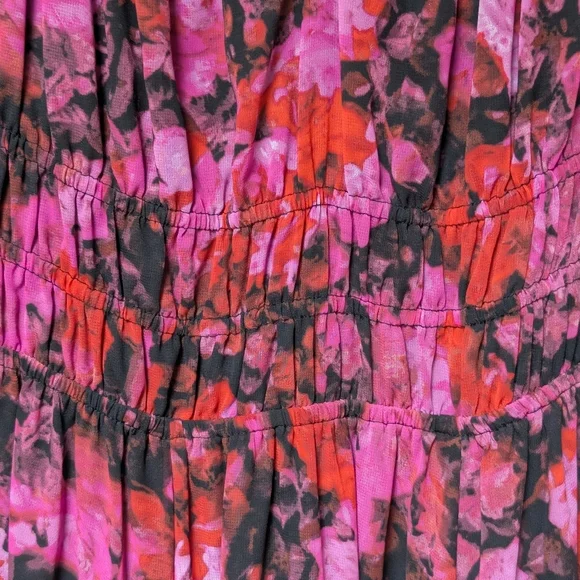 Steve Madden Vibrant Pink Floral Long Sleeve Dress size medium midi slit party - Picture 5 of 9